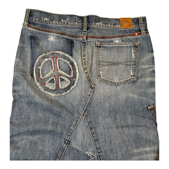 Lucky Brand Lucky Legend Patchwork Denim Maxi Skirt Peace Sign Boho Y2K Size 4 - Picture 5 of 7